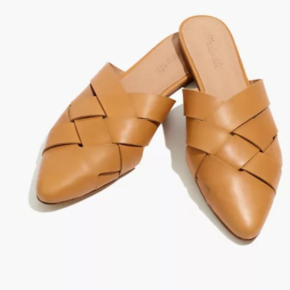 Madewell Shoes - Madewell Cindy mules flats woven camel brown leather upper